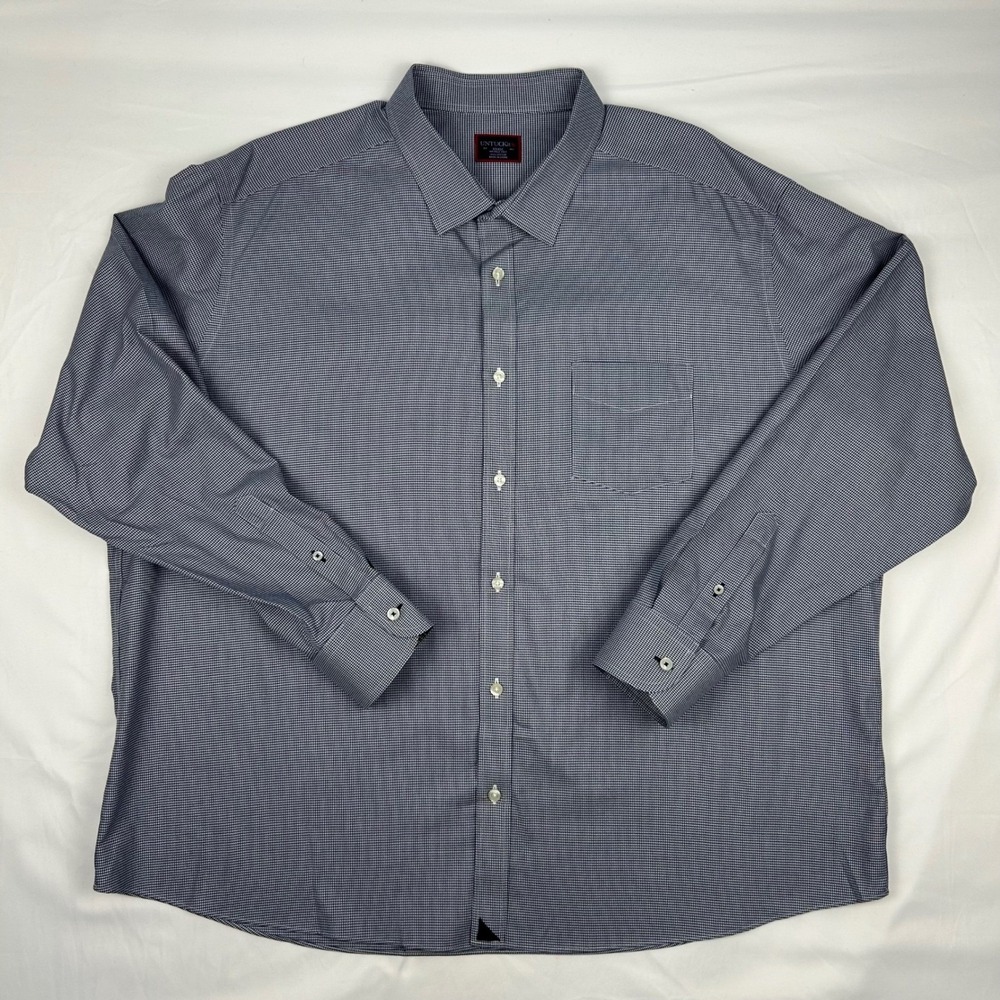 UNTUCKit Mens XXXLC Button Down Shirt Blue Micro Houndstooth Wrinkle Free Cotton
